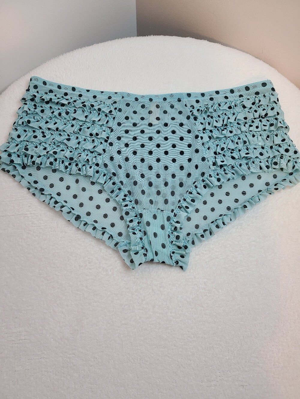 Y2K Cacique Sheer Mesh Ruffle Polka Dot Bloomer Hipster Panty Plus Size 2X